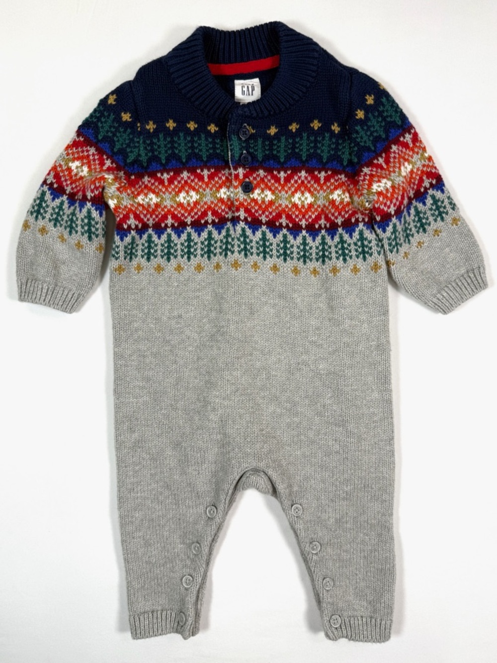BABY GAP Boys’ Fair Isle Knit Sweater One Piece Romper Après Ski Winter 3-6M